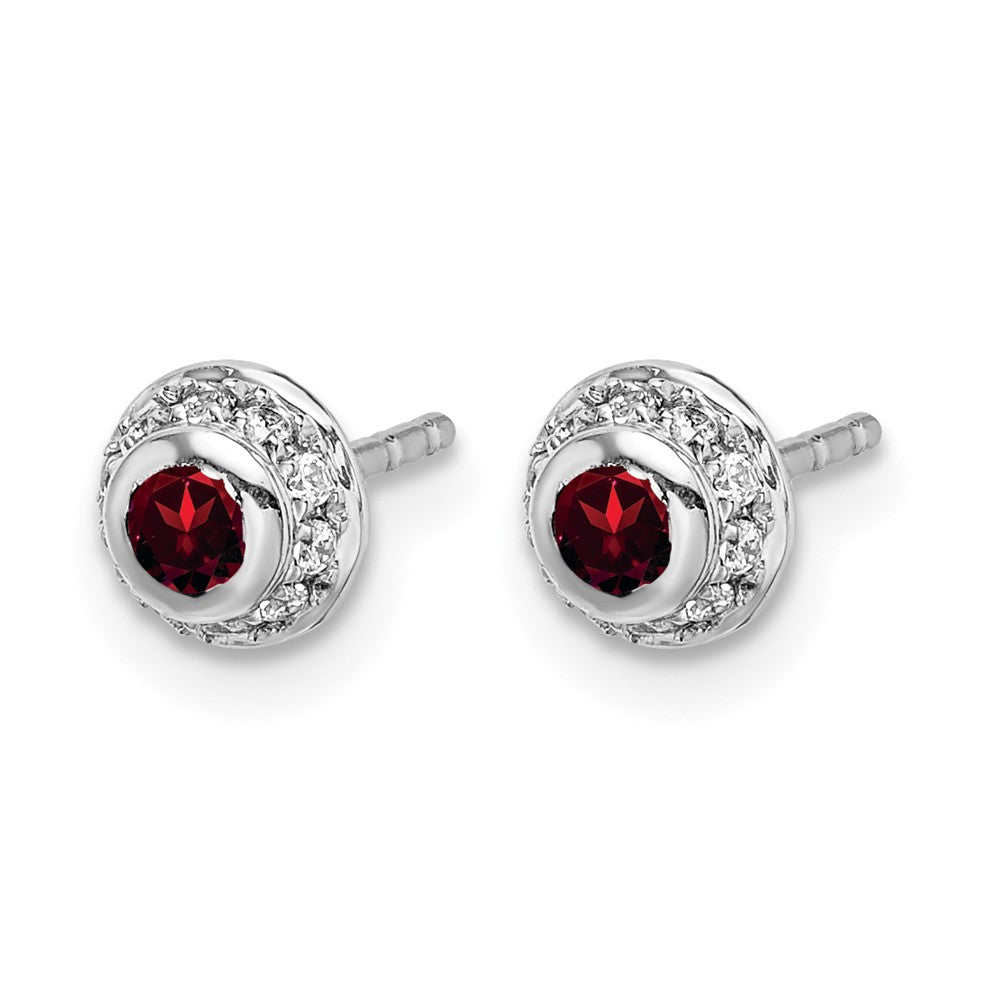 14K Weißgold Ohrringe mit echten Diamanten und Cabochon-Granat