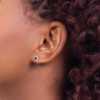 14K Weißgold Ohrringe mit echten Diamanten und Cabochon-Granat