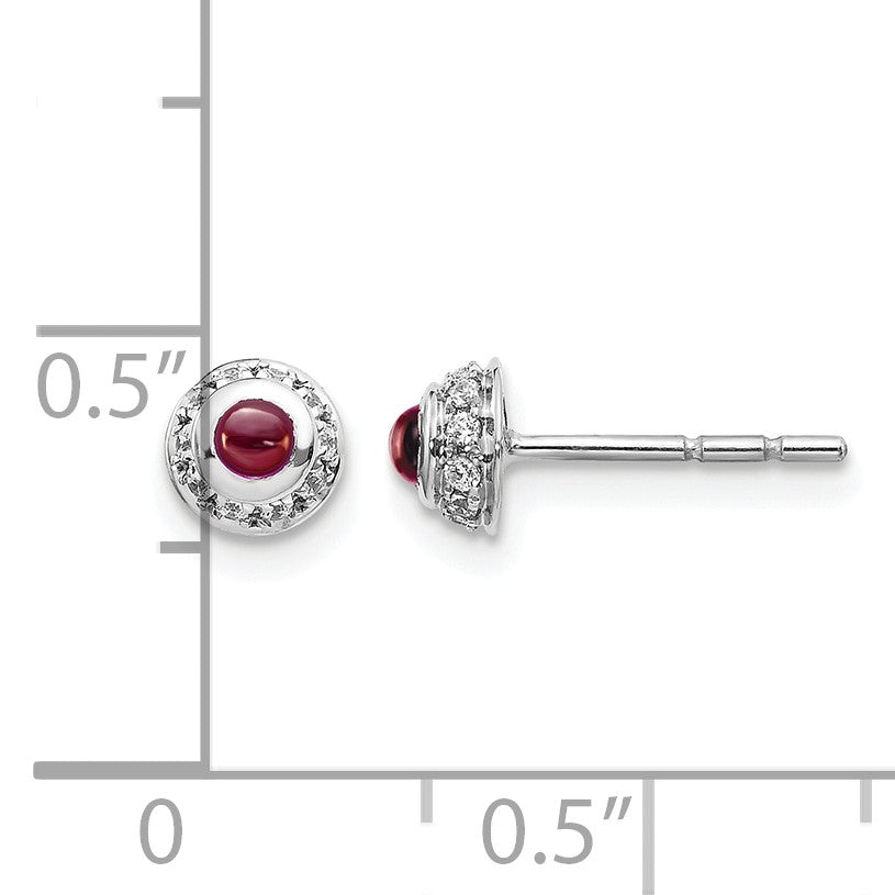 14K Weißgold Ohrringe mit echten Diamanten und Cabochon-Granat