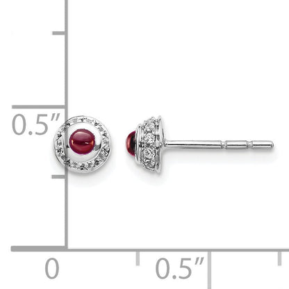 14K Weißgold Ohrringe mit echten Diamanten und Cabochon-Granat