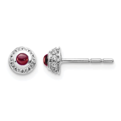 14K Weißgold Ohrringe mit echten Diamanten und Cabochon-Granat