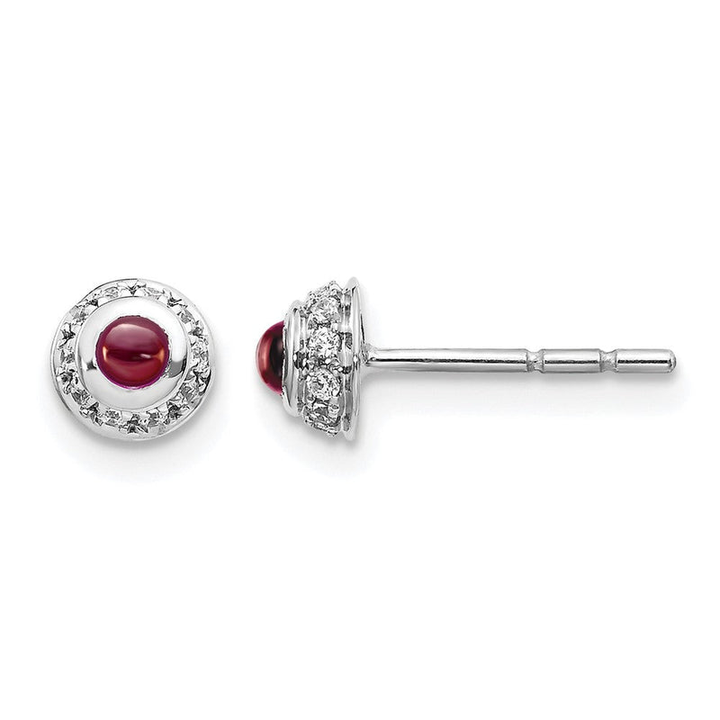 14K Weißgold Ohrringe mit echten Diamanten und Cabochon-Granat