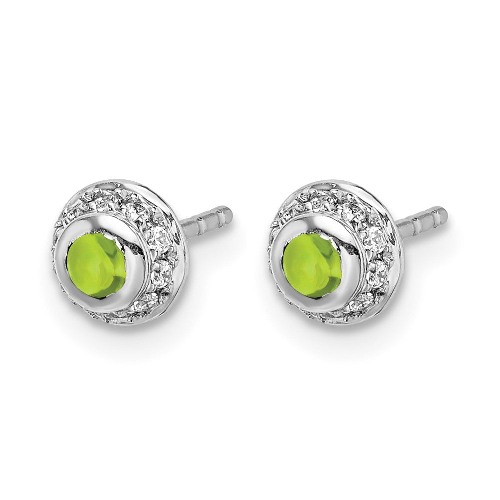 14K Weißgold Ohrringe mit echten Diamanten und Peridot-Cabochons