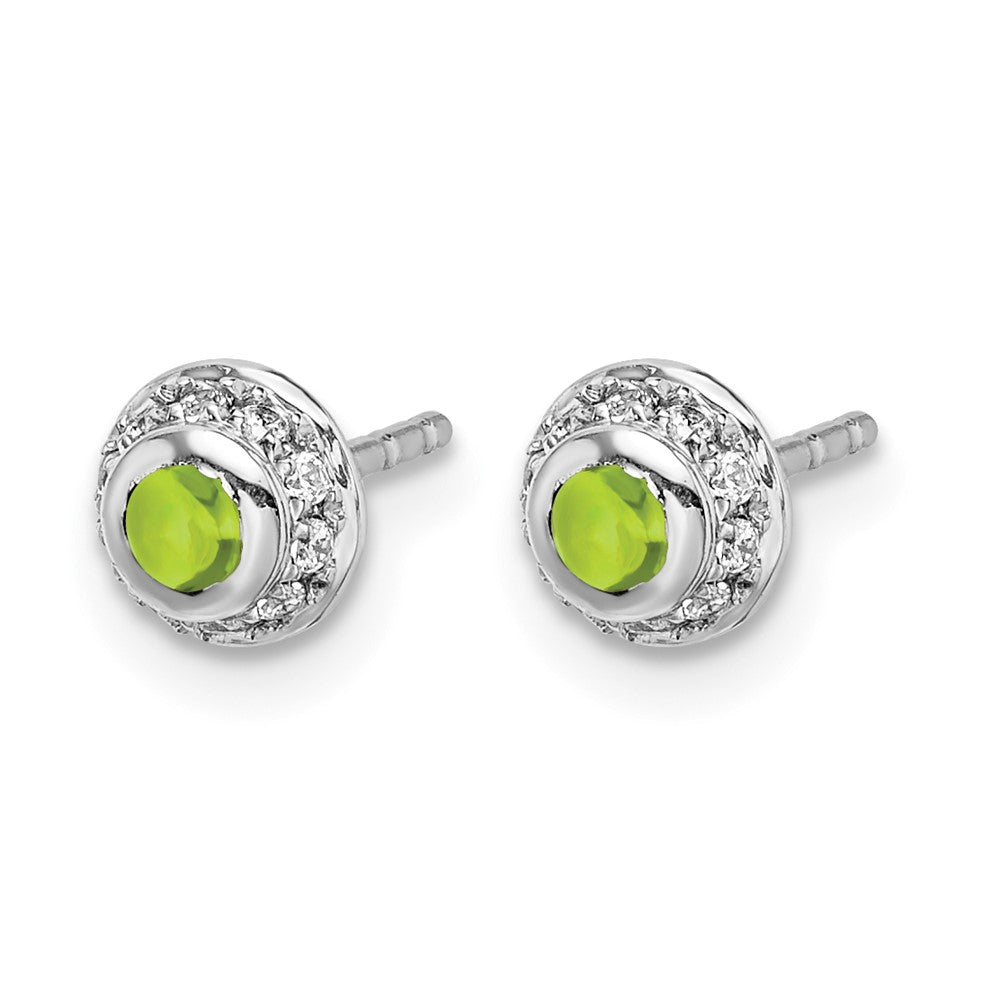 14K Weißgold Ohrringe mit echten Diamanten und Peridot-Cabochons