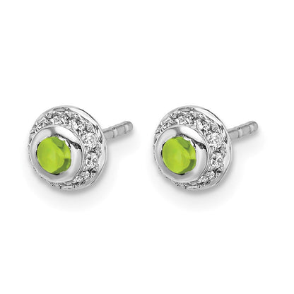 14K Weißgold Ohrringe mit echten Diamanten und Peridot-Cabochons