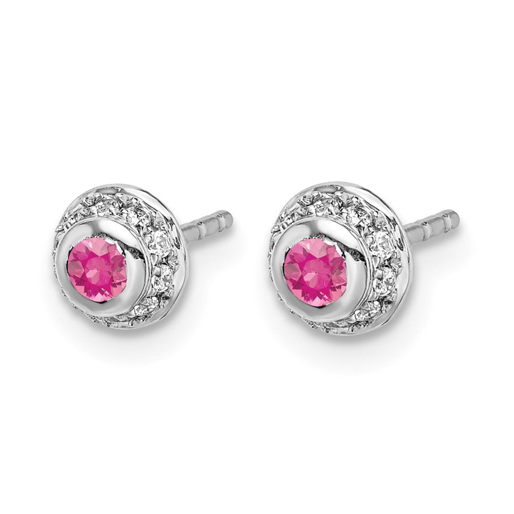 14K Weißgold Diamant und Cabochon Rosa Turmalin Ohrringe