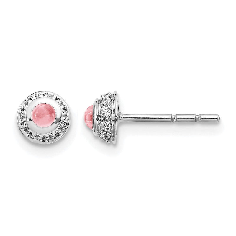 14K Weißgold Diamant und Cabochon Rosa Turmalin Ohrringe