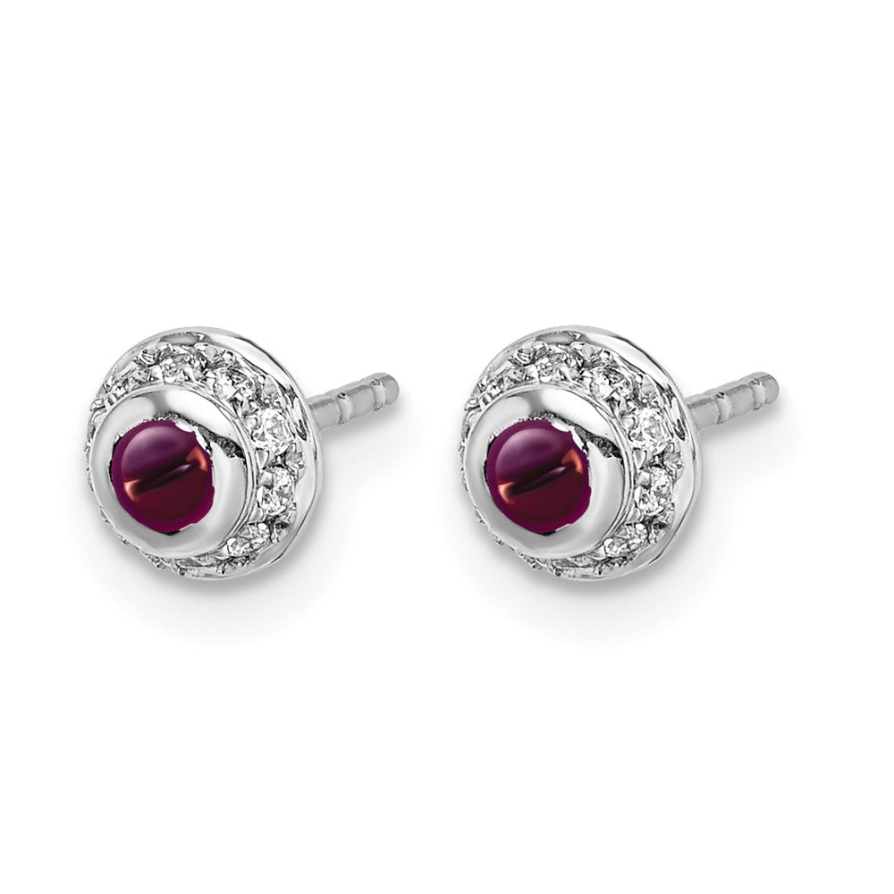 14K Weißgold Diamant und Cabochon Rhodolith Granat Ohrringe