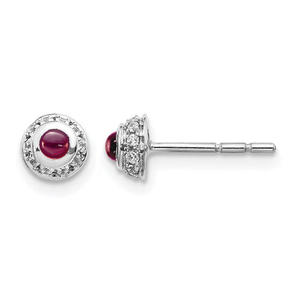 14K Weißgold Diamant und Cabochon Rhodolith Granat Ohrringe