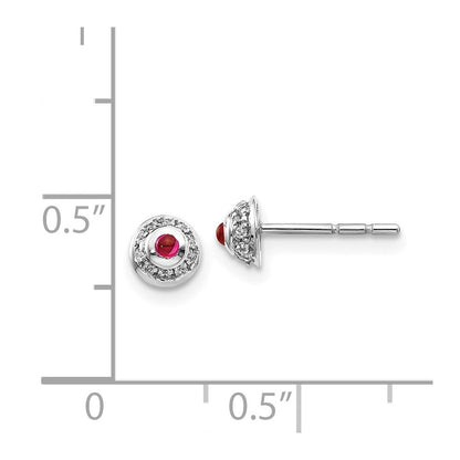 14K Weißgold Ohrringe mit echten Diamanten und Rubin-Cabochons