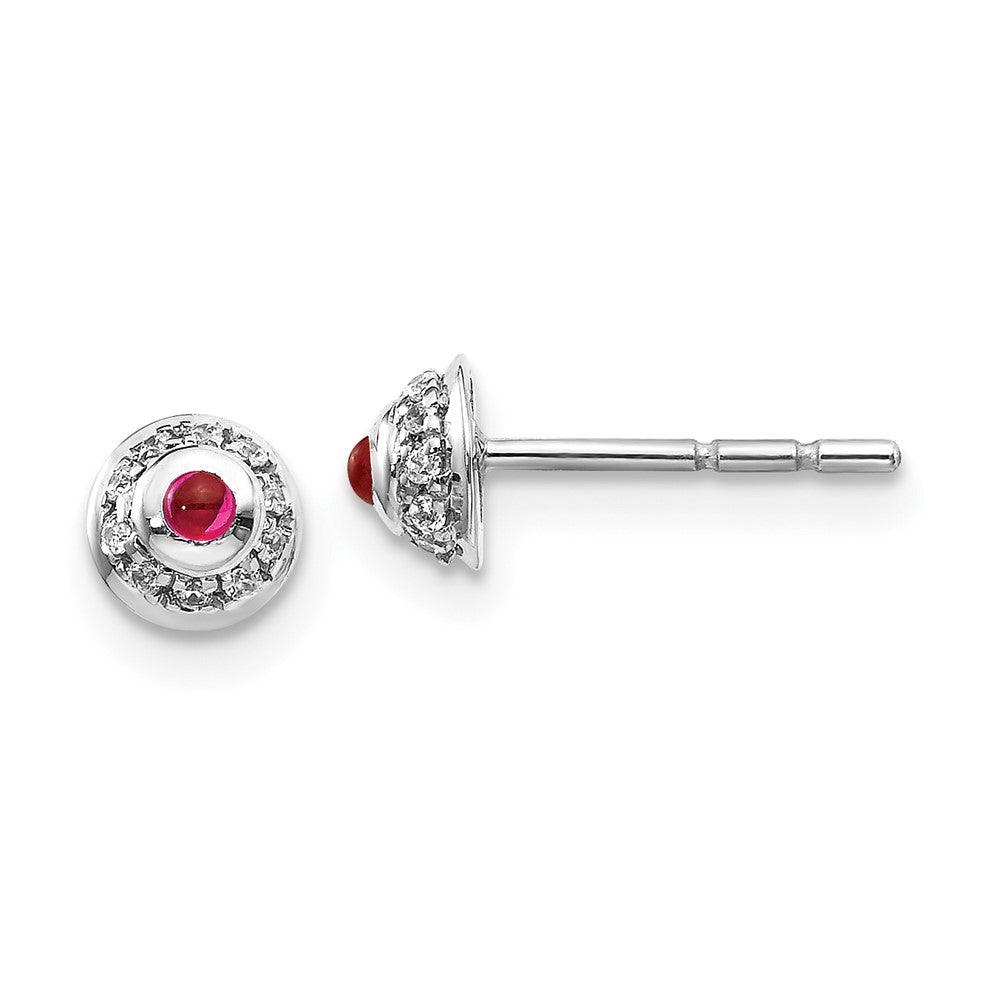 14K Weißgold Ohrringe mit echten Diamanten und Rubin-Cabochons