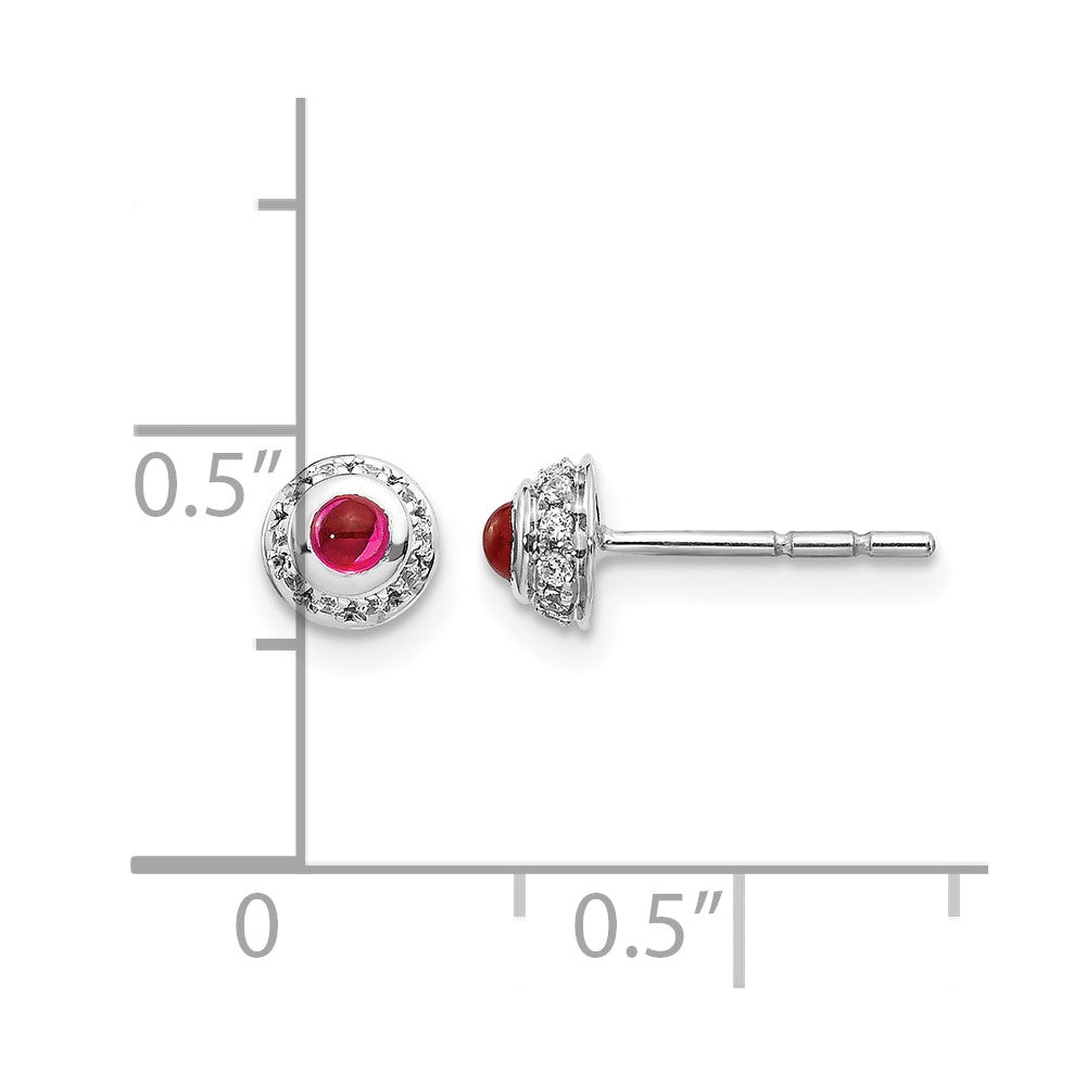 14K Weißgold Ohrringe mit echten Diamanten und Rubin-Cabochons