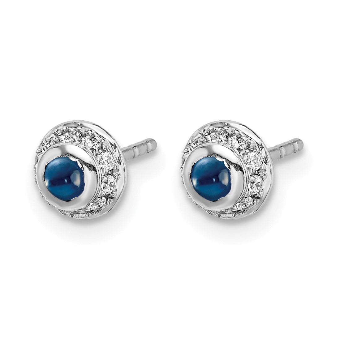 14K Weißgold Ohrringe mit echten Diamanten und Cabochon-Saphiren
