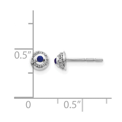 14K Weißgold Ohrringe mit echten Diamanten und Cabochon-Saphiren
