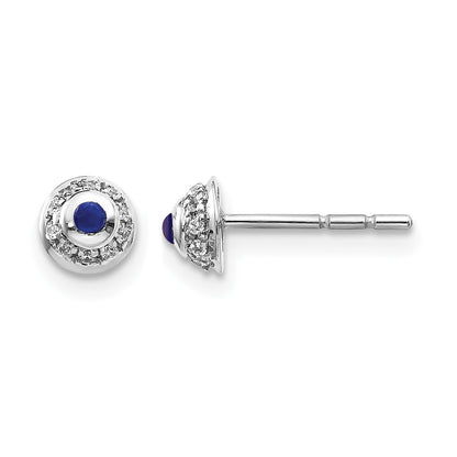 14K Weißgold Ohrringe mit echten Diamanten und Cabochon-Saphiren