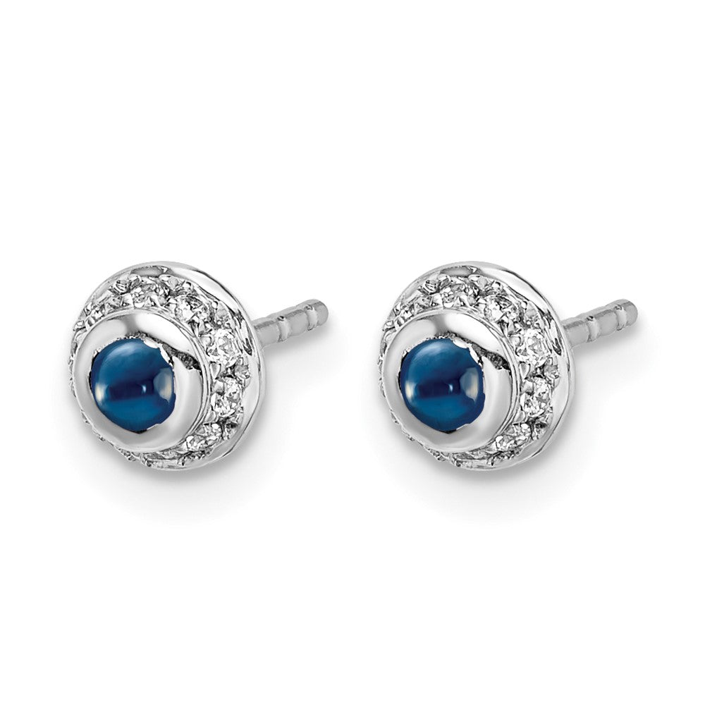 14K Weißgold Ohrringe mit echten Diamanten und Saphir-Cabochons
