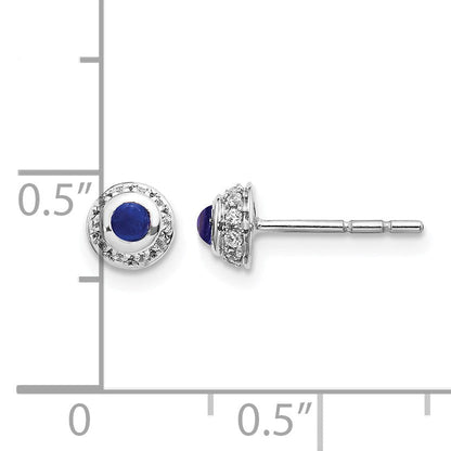 14K Weißgold Ohrringe mit echten Diamanten und Saphir-Cabochons