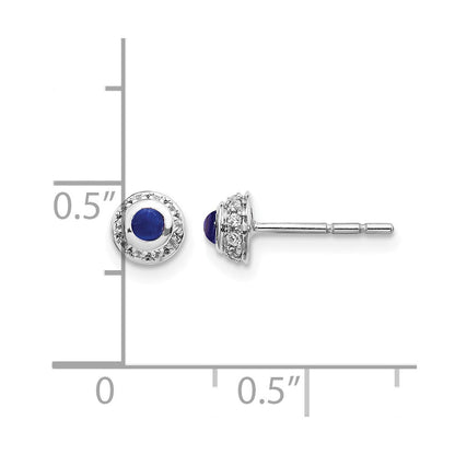 14K Weißgold Ohrringe mit echten Diamanten und Saphir-Cabochons