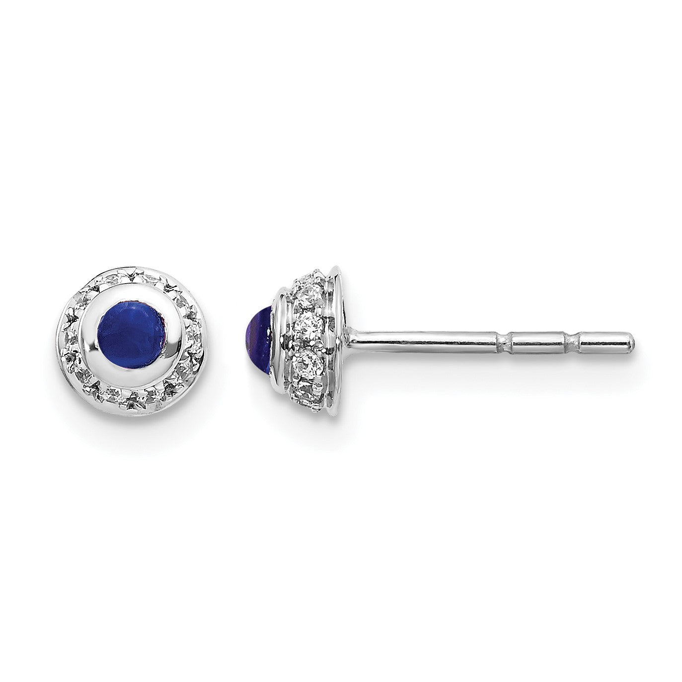 14K Weißgold Ohrringe mit echten Diamanten und Saphir-Cabochons