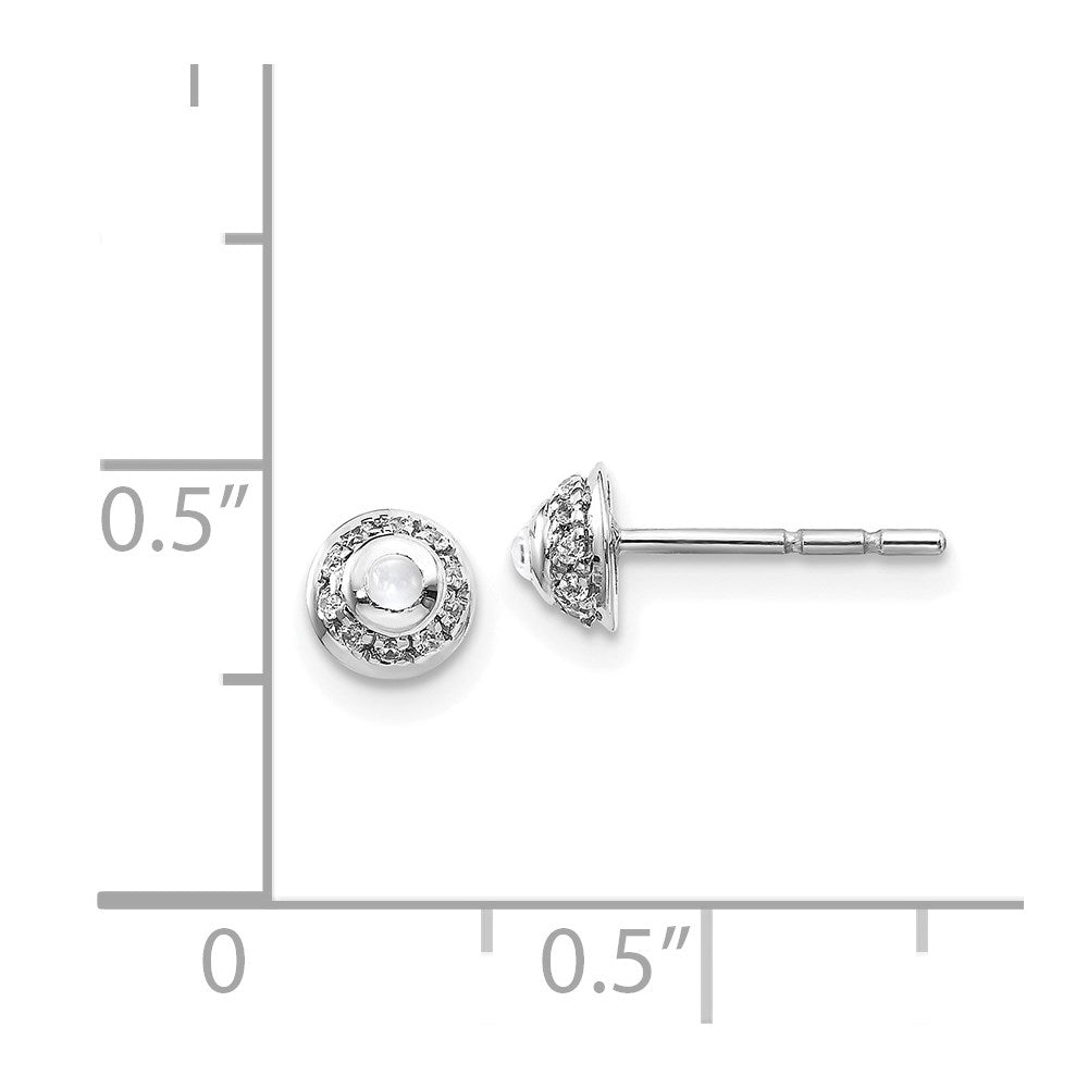 14K Weißgold Ohrringe mit echten Diamanten und Cabochon-Weißtopas
