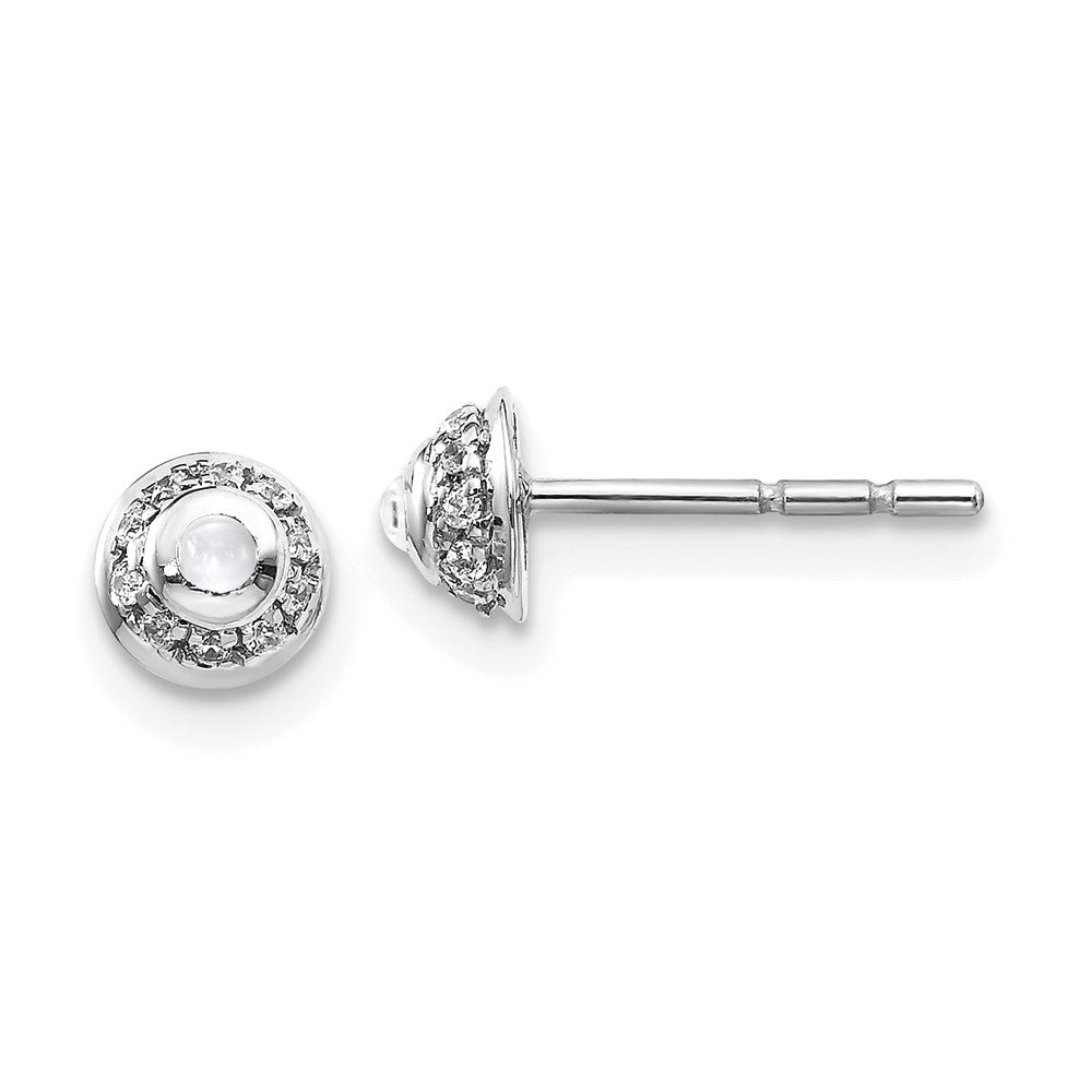 14K Weißgold Ohrringe mit echten Diamanten und Cabochon-Weißtopas