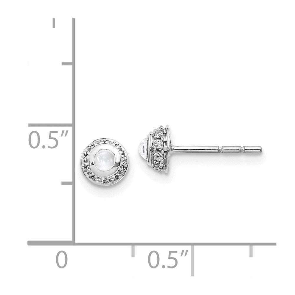 14K Weißgold Ohrringe mit echten Diamanten und Cabochon-Weißtopas