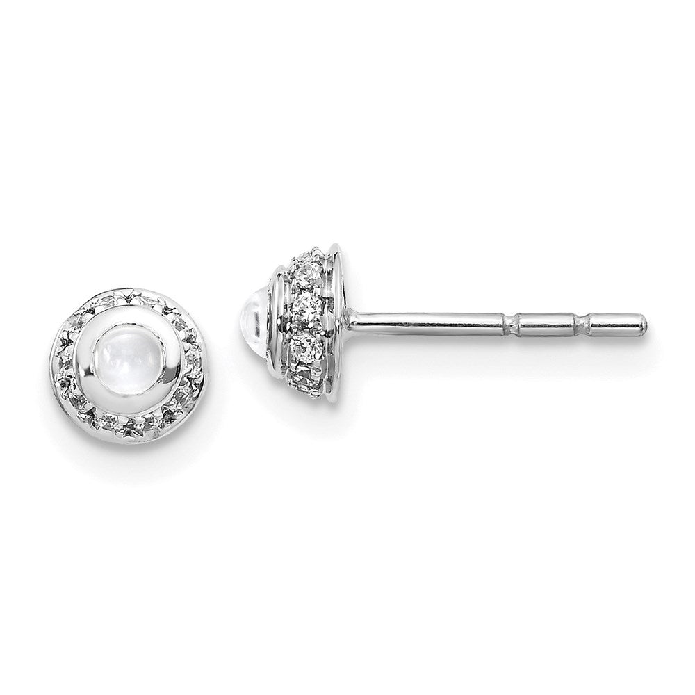 14K Weißgold Ohrringe mit echten Diamanten und Cabochon-Weißtopas