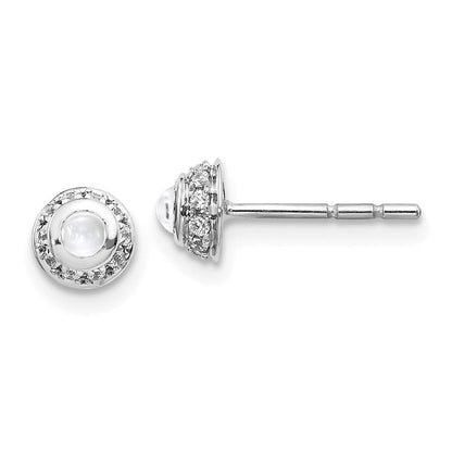 14K Weißgold Ohrringe mit echten Diamanten und Cabochon-Weißtopas