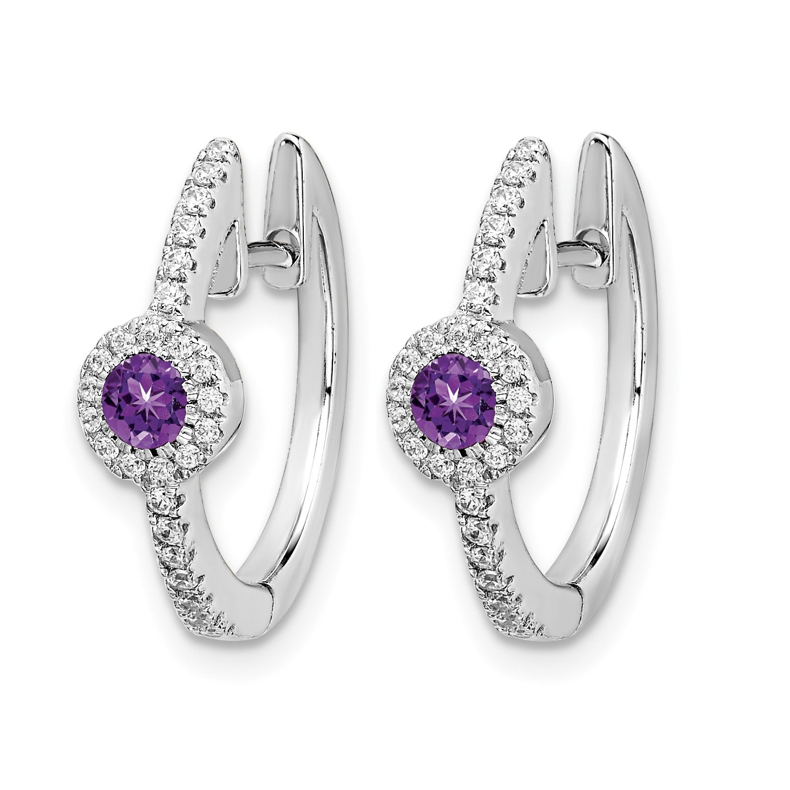 14K Weißgold Ohrringe mit echten Diamanten und Amethyst-Cabochons