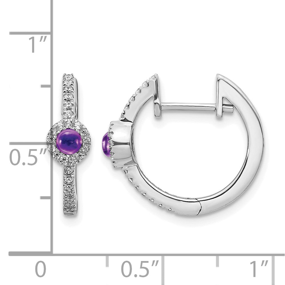 14K Weißgold Ohrringe mit echten Diamanten und Amethyst-Cabochons