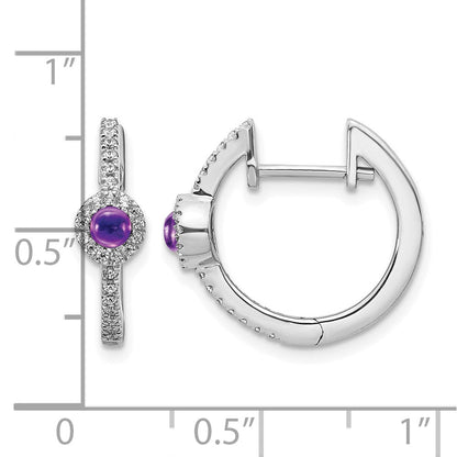 14K Weißgold Ohrringe mit echten Diamanten und Amethyst-Cabochons