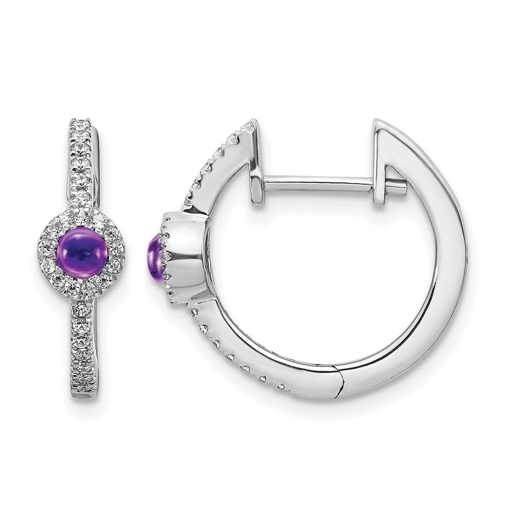 14K Weißgold Ohrringe mit echten Diamanten und Amethyst-Cabochons