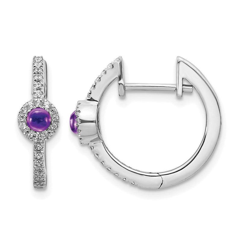 14K Weißgold Ohrringe mit echten Diamanten und Amethyst-Cabochons