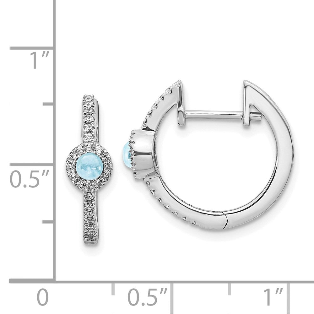 14K Weißgold Ohrringe mit echten Diamanten und Aquamarin-Cabochons