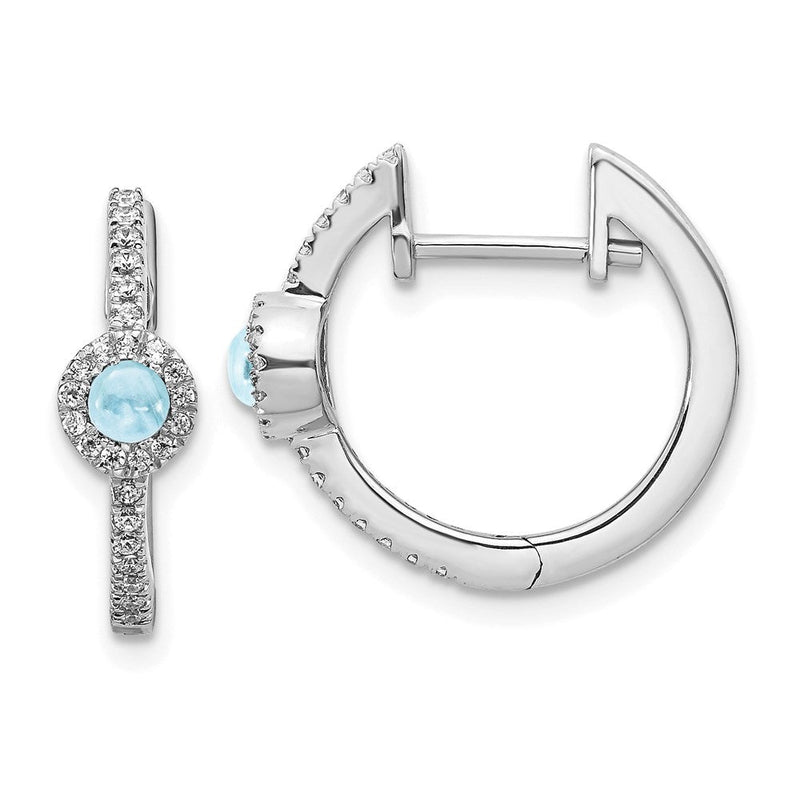 14K Weißgold Ohrringe mit echten Diamanten und Aquamarin-Cabochons