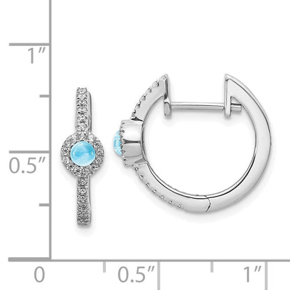 14K Weißgold Ohrringe mit echten Diamanten und Cabochon-Blautopas