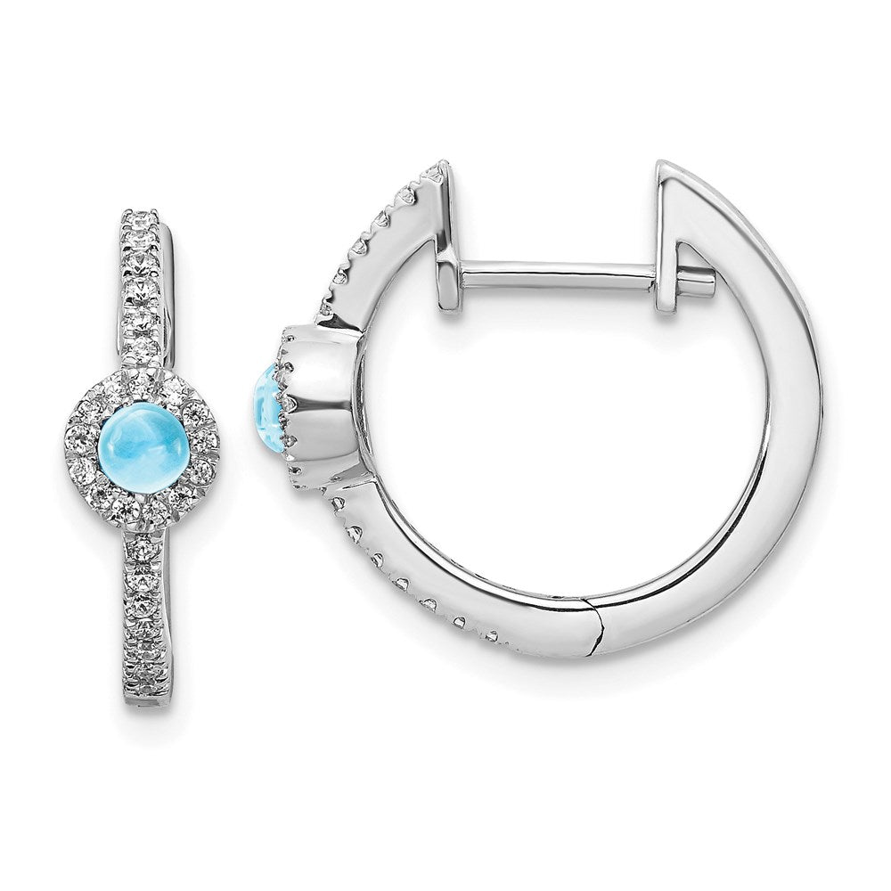 14K Weißgold Ohrringe mit echten Diamanten und Cabochon-Blautopas