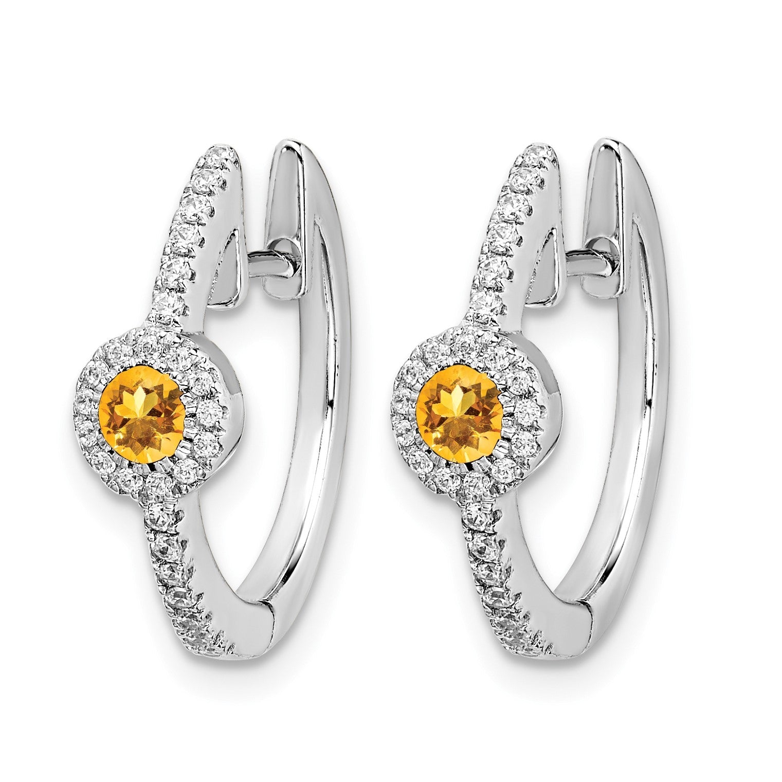 14K Weißgold Ohrringe mit echten Diamanten und Citrin-Cabochons