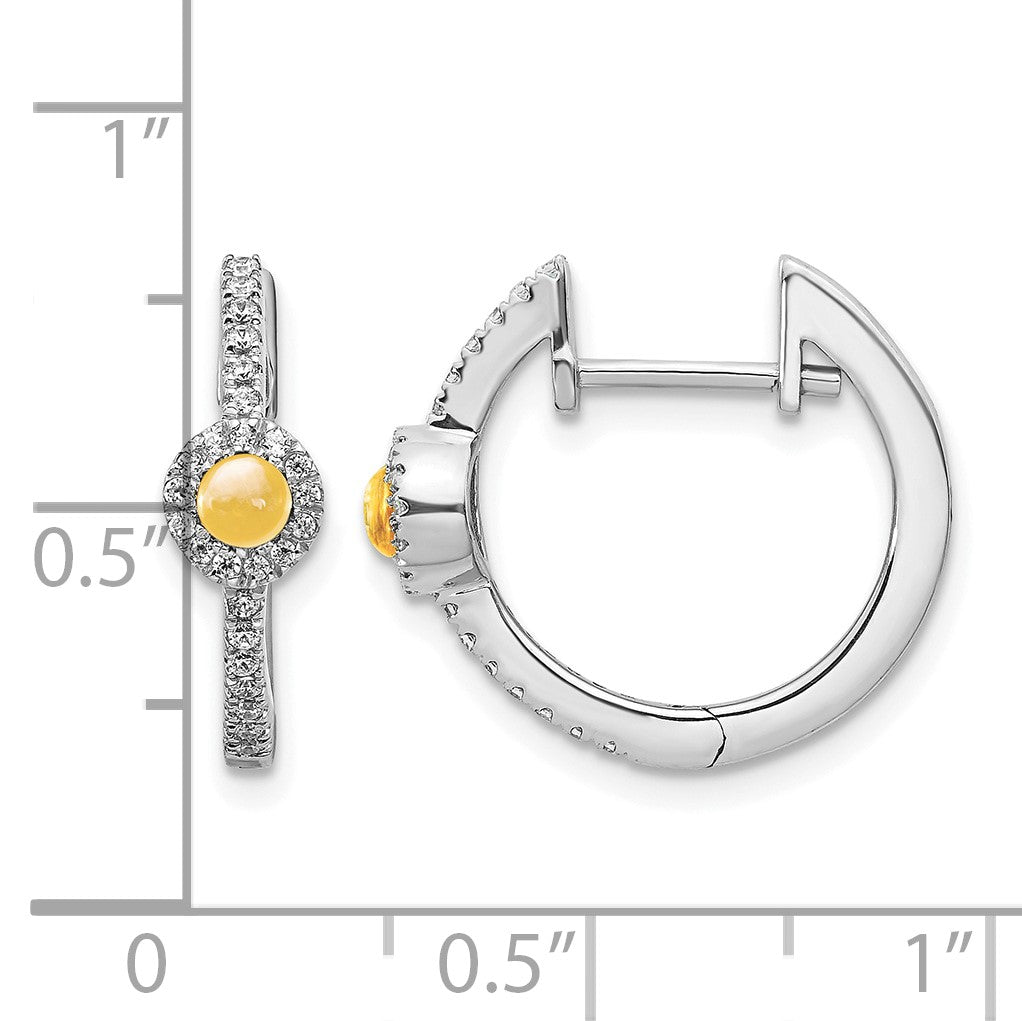 14K Weißgold Ohrringe mit echten Diamanten und Citrin-Cabochons
