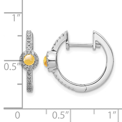 14K Weißgold Ohrringe mit echten Diamanten und Citrin-Cabochons