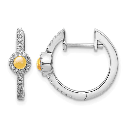 14K Weißgold Ohrringe mit echten Diamanten und Citrin-Cabochons