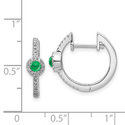 14K Weißgold Ohrringe mit echten Diamanten und Cabochon-Smaragden