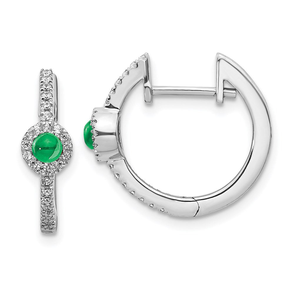 14K Weißgold Ohrringe mit echten Diamanten und Cabochon-Smaragden