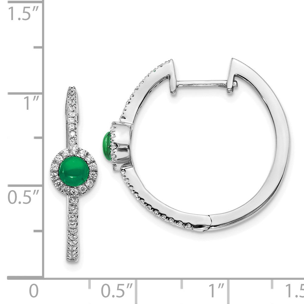 14K Weißgold Creolen mit echten Diamanten und Cabochon-Smaragden
