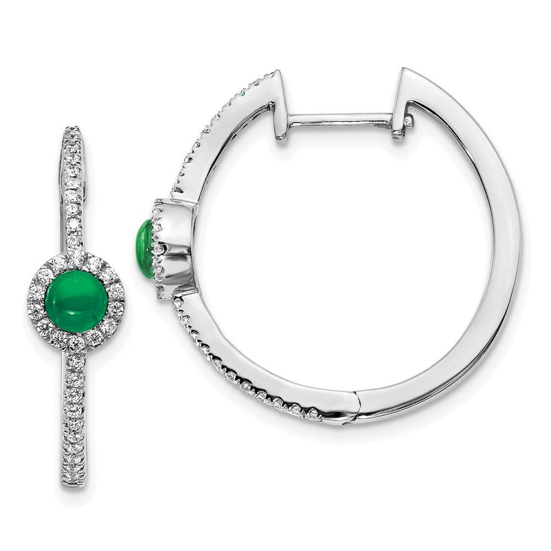 14K Weißgold Creolen mit echten Diamanten und Cabochon-Smaragden