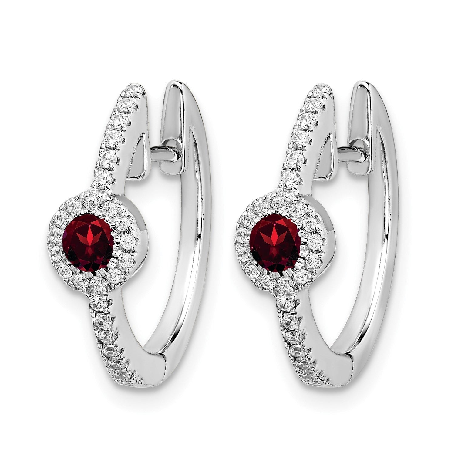 14K Weißgold Ohrringe mit echten Diamanten und Cabochon-Granat