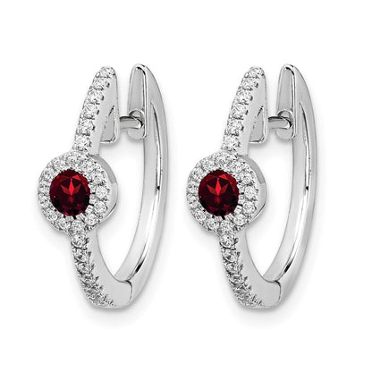 14K Weißgold Ohrringe mit echten Diamanten und Cabochon-Granat