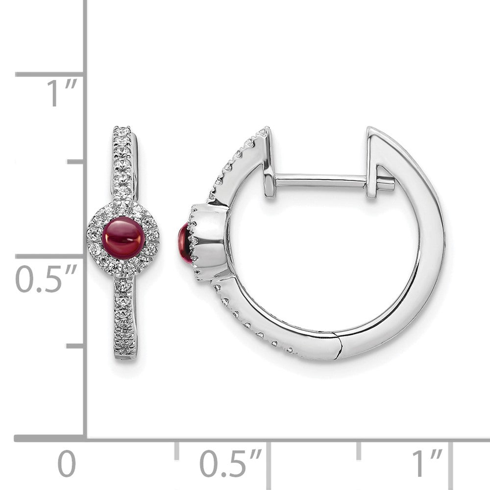 14K Weißgold Ohrringe mit echten Diamanten und Cabochon-Granat