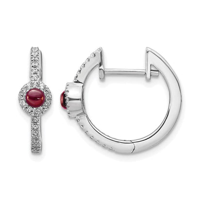 14K Weißgold Ohrringe mit echten Diamanten und Cabochon-Granat