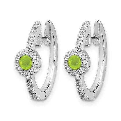 14K Weißgold Ohrringe mit echten Diamanten und Peridot-Cabochons